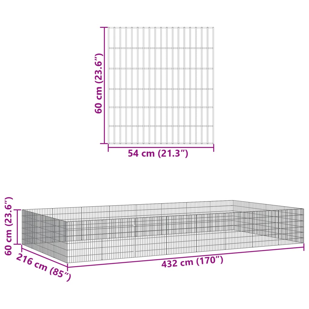 vidaXL Dierenverblijf 24 panelen 54x60 cm gegalvaniseerd ijzer