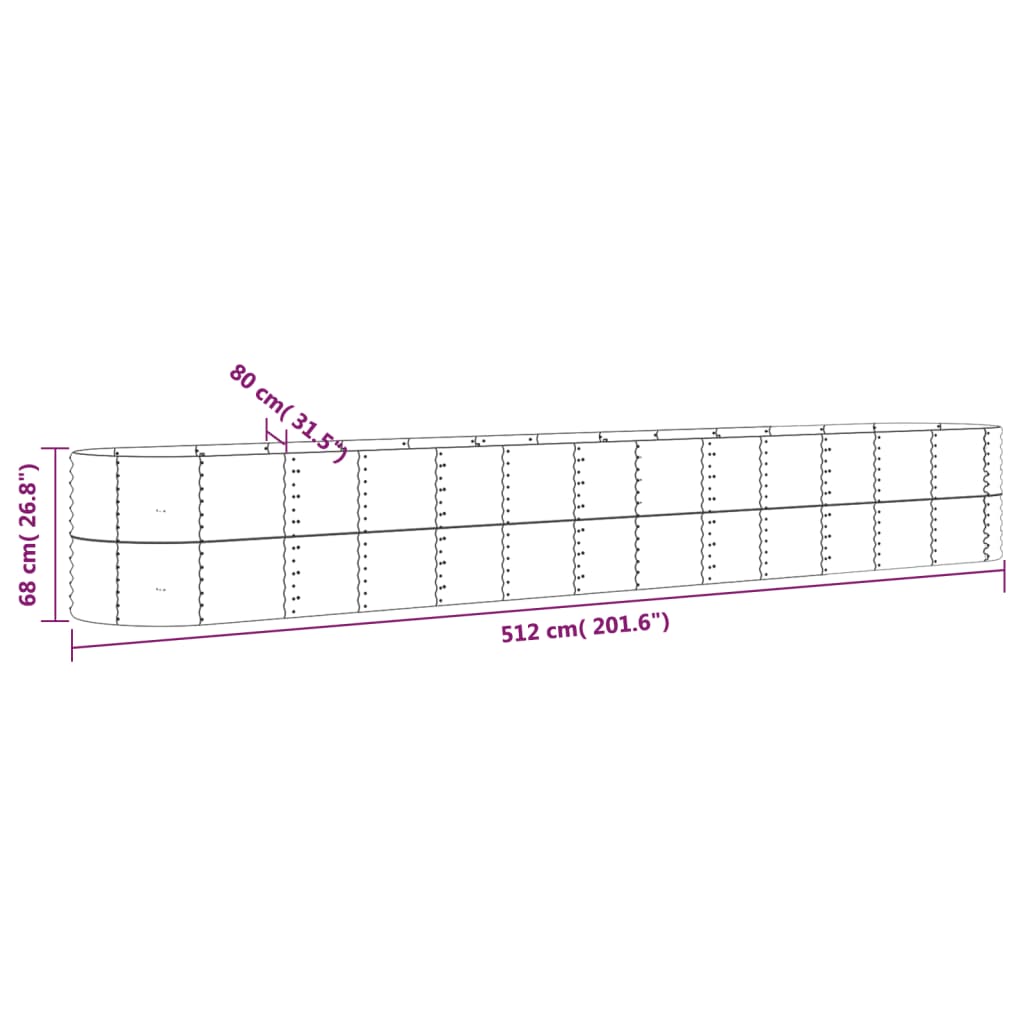 vidaXL Plantenbak 512x80x68 cm gepoedercoat staal zilverkleurig