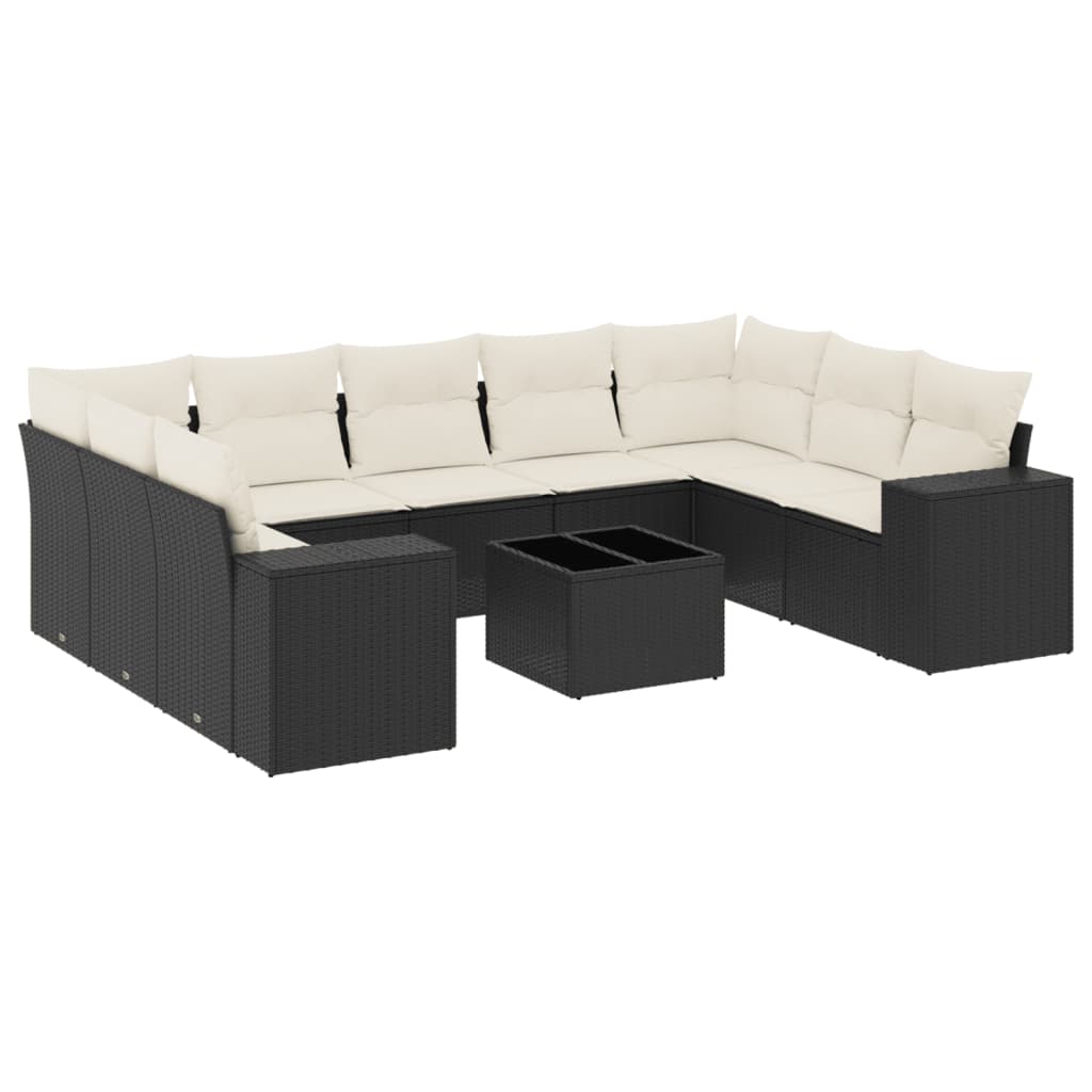 vidaXL 10-delige Loungeset met kussens poly rattan zwart