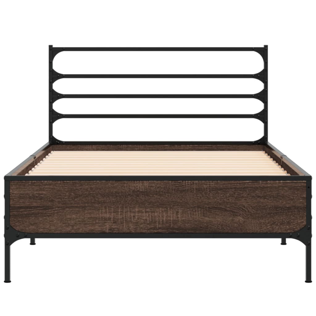 vidaXL Bedframe bewerkt hout en metaal bruin eikenkleurig 75x190 cm