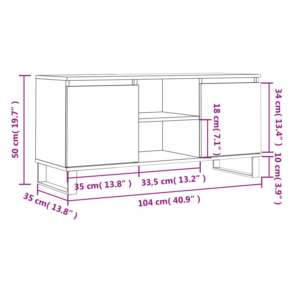 vidaXL Tv-meubel 104x35x50 cm bewerkt hout betongrijs