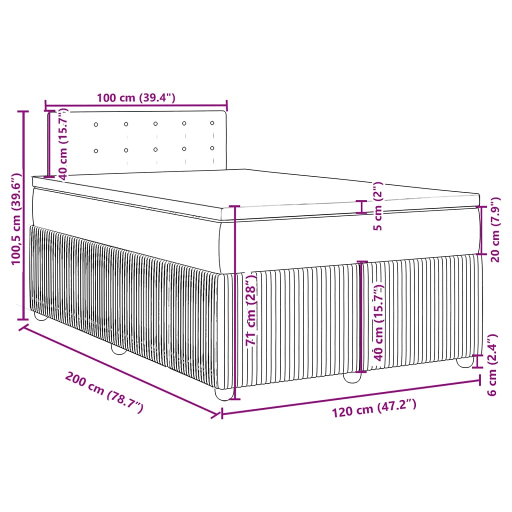 vidaXL Boxspring met matras stof blauw 120x200 cm