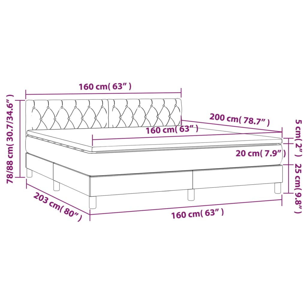 vidaXL Boxspring met matras en LED fluweel roze 160x200 cm