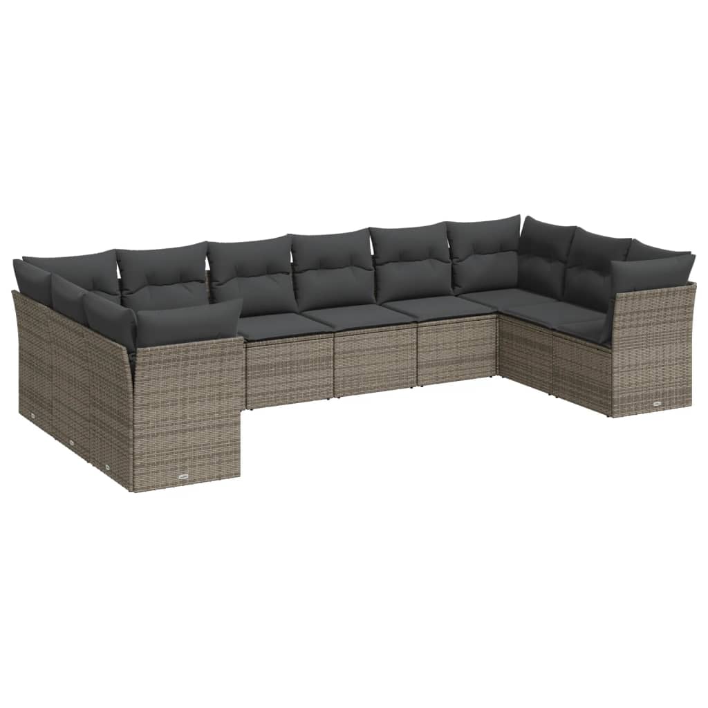 vidaXL 10-delige Loungeset met kussens poly rattan grijs