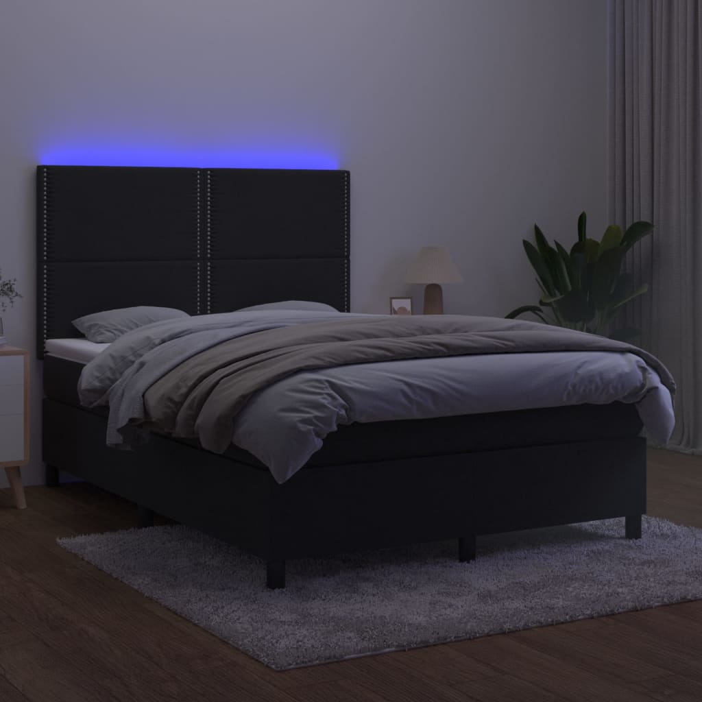 vidaXL Boxspring met matras en LED fluweel zwart 140x190 cm