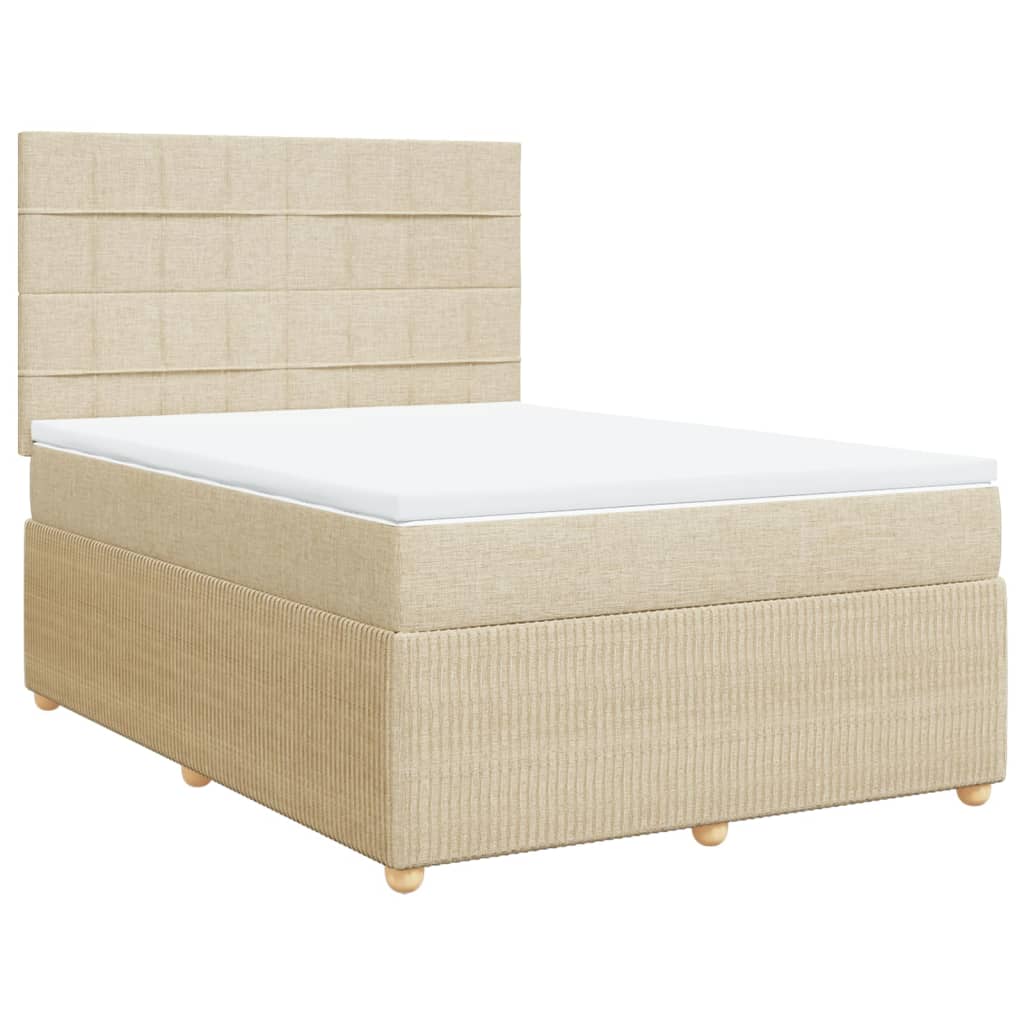 vidaXL Boxspring met matras stof crèmekleurig 140x190 cm