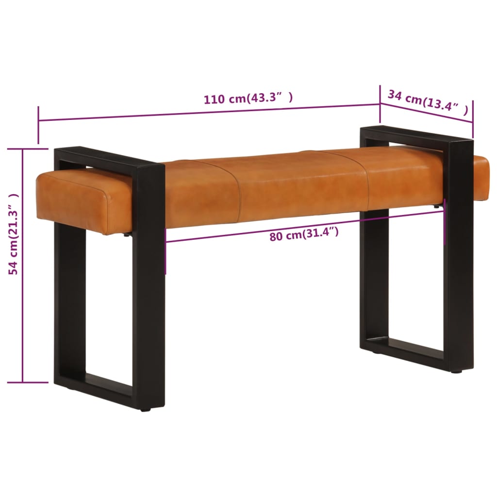 vidaXL Bankje 110 cm echt geitenleer zwart en bruin