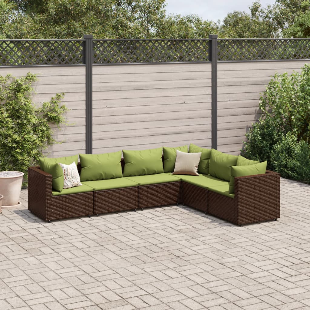 vidaXL 6-delige Loungeset met kussens poly rattan bruin