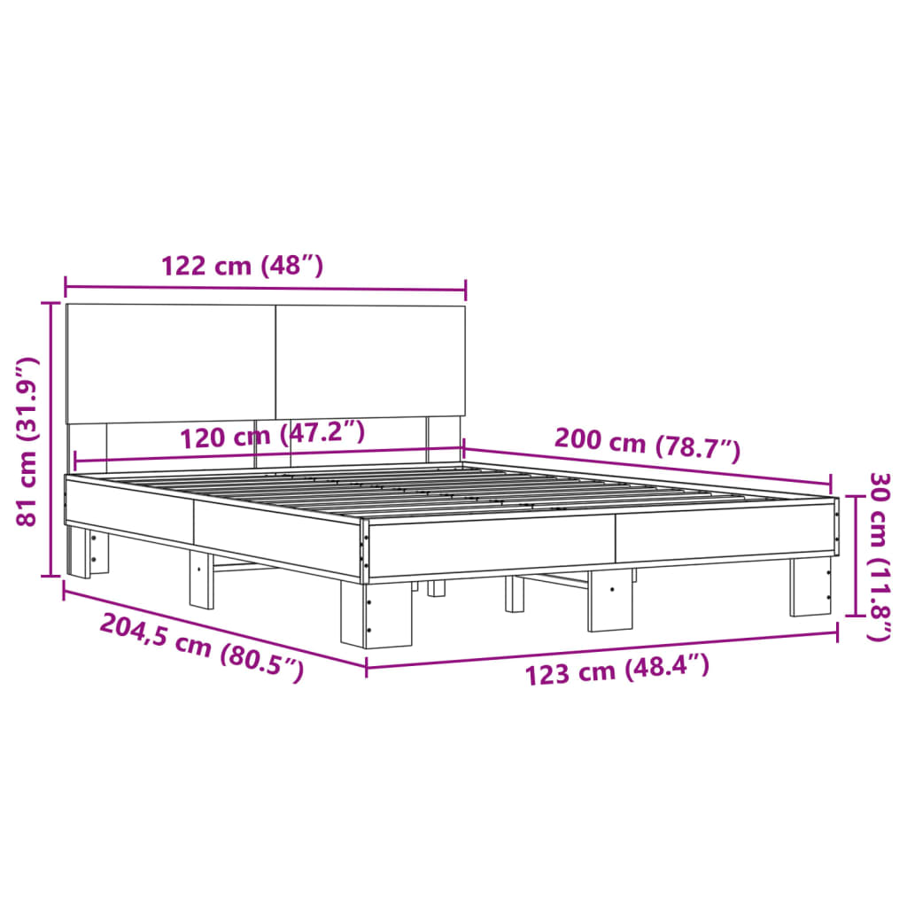 vidaXL Bedframe bewerkt hout metaal sonoma eikenkleurig 120x200 cm