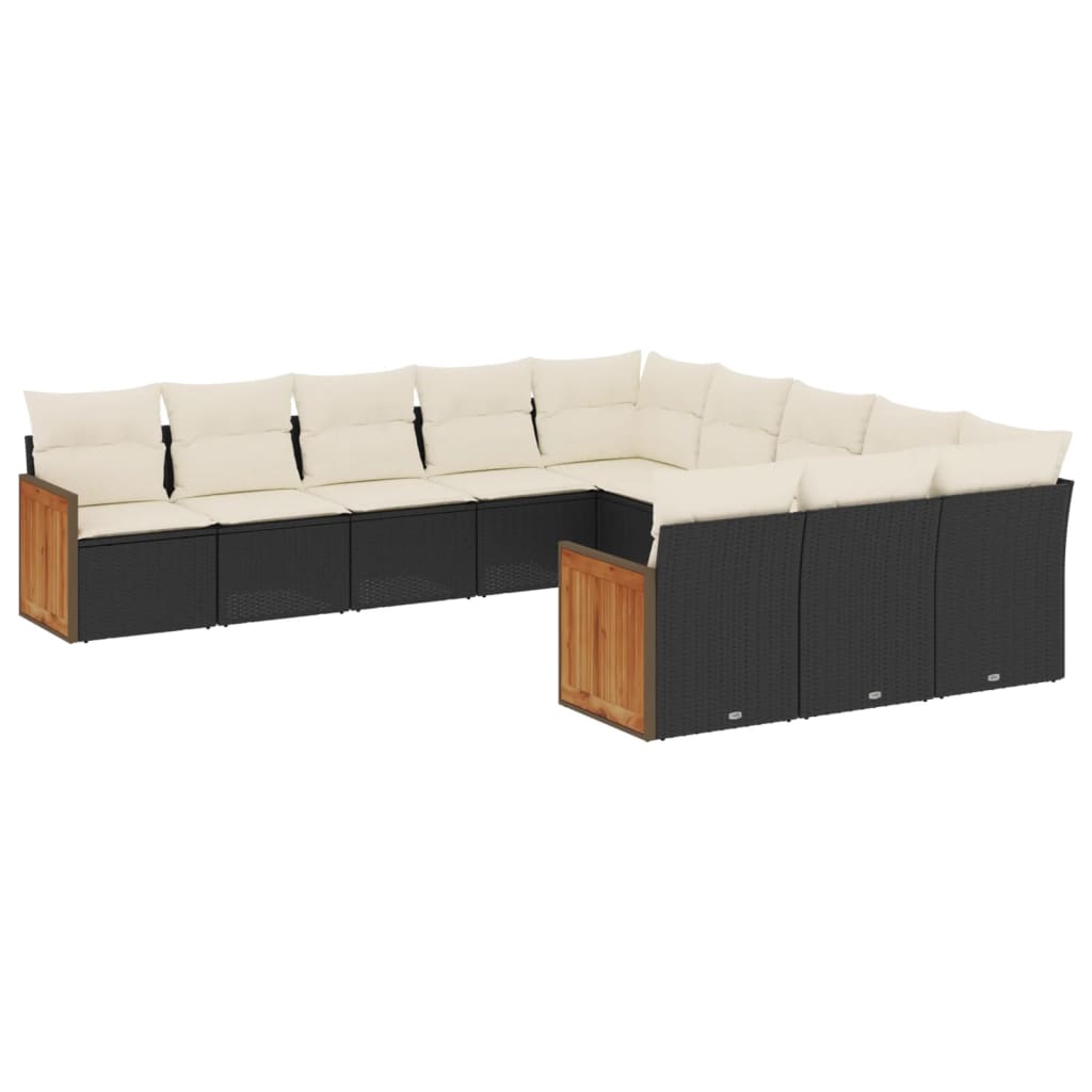 vidaXL 11-delige Loungeset met kussens poly rattan zwart