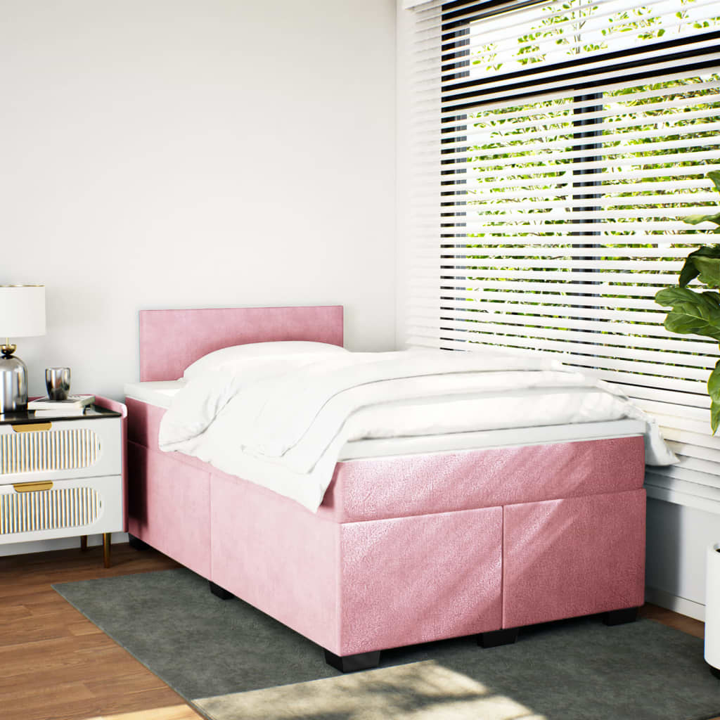 vidaXL Boxspring met matras fluweel roze 120x200 cm