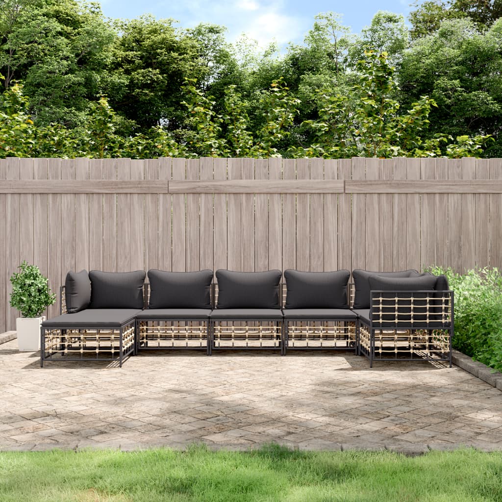 vidaXL 7-delige Loungeset met kussens poly rattan antracietkleurig