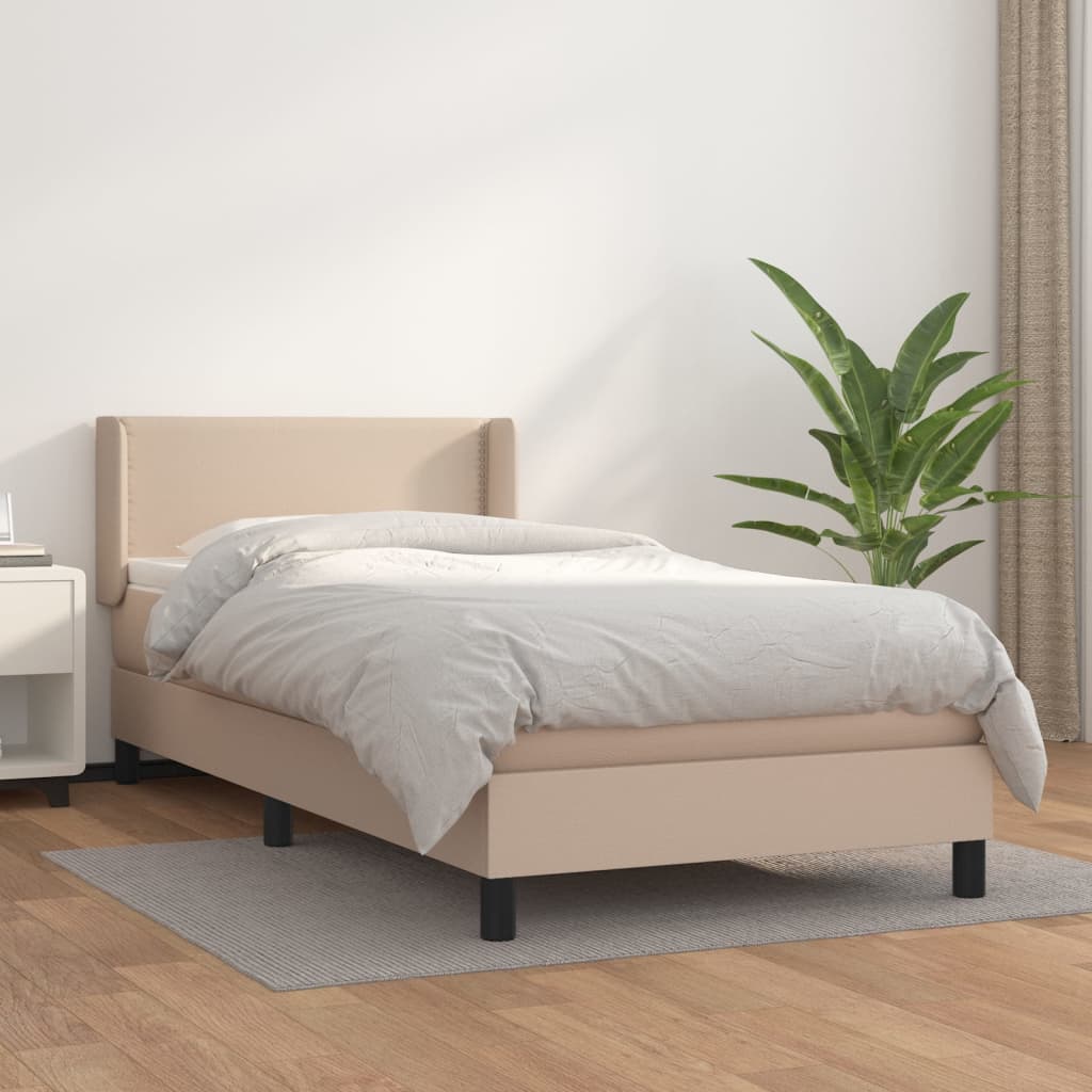 vidaXL Boxspring met matras kunstleer cappuccinokleurig 100x200 cm