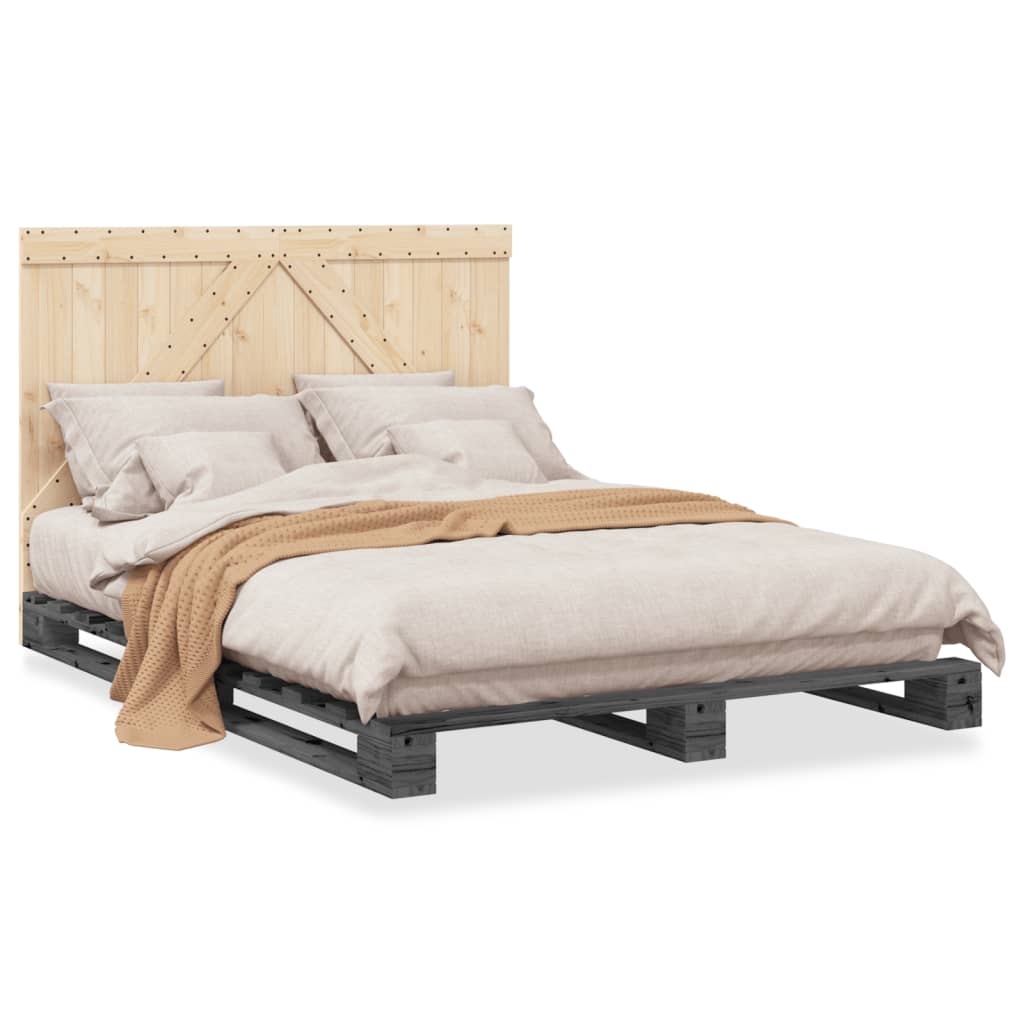 vidaXL Bedframe met hoofdbord massief grenenhout grijs 160x200 cm