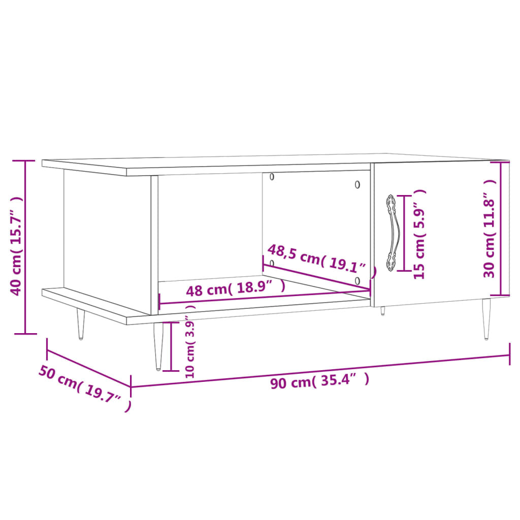 vidaXL Salontafel 90x50x40 cm bewerkt hout hoogglans wit