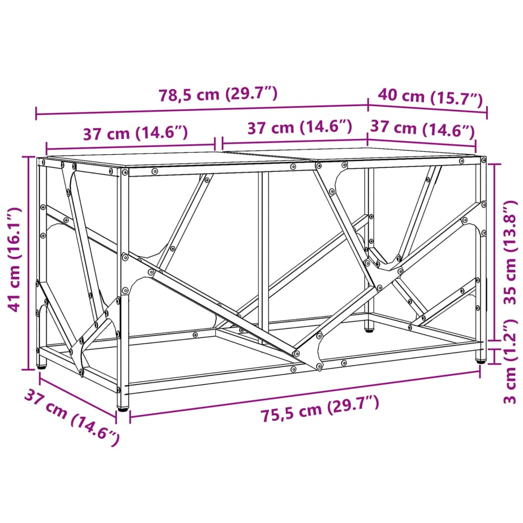 vidaXL Salontafel met transparant glazen blad 78,5x40x41 cm staal