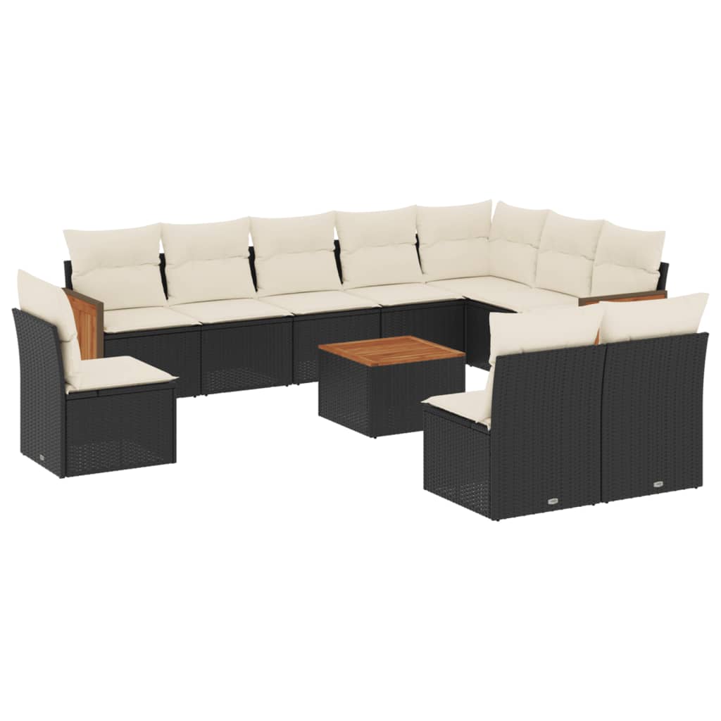 vidaXL 11-delige Loungeset met kussens poly rattan zwart