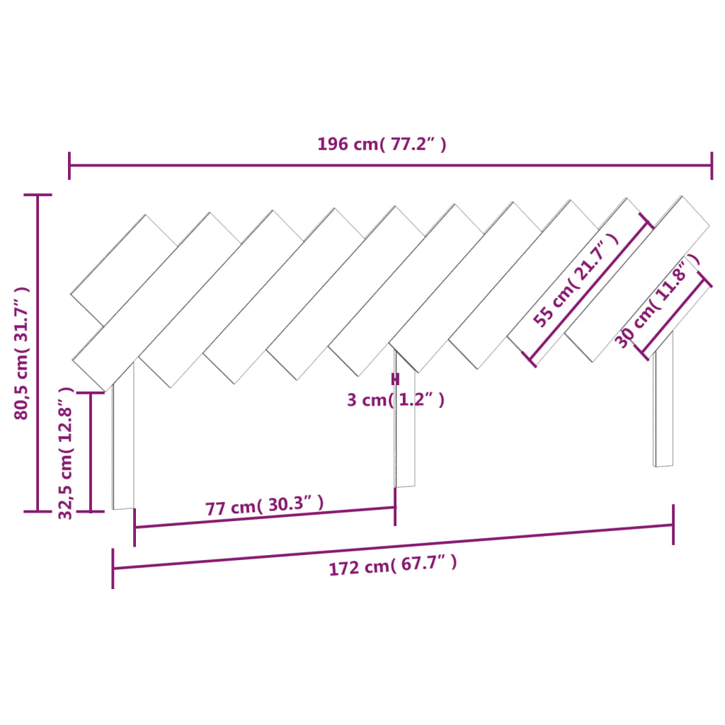 vidaXL Hoofdbord 196x3x80,5 cm massief grenenhout wit