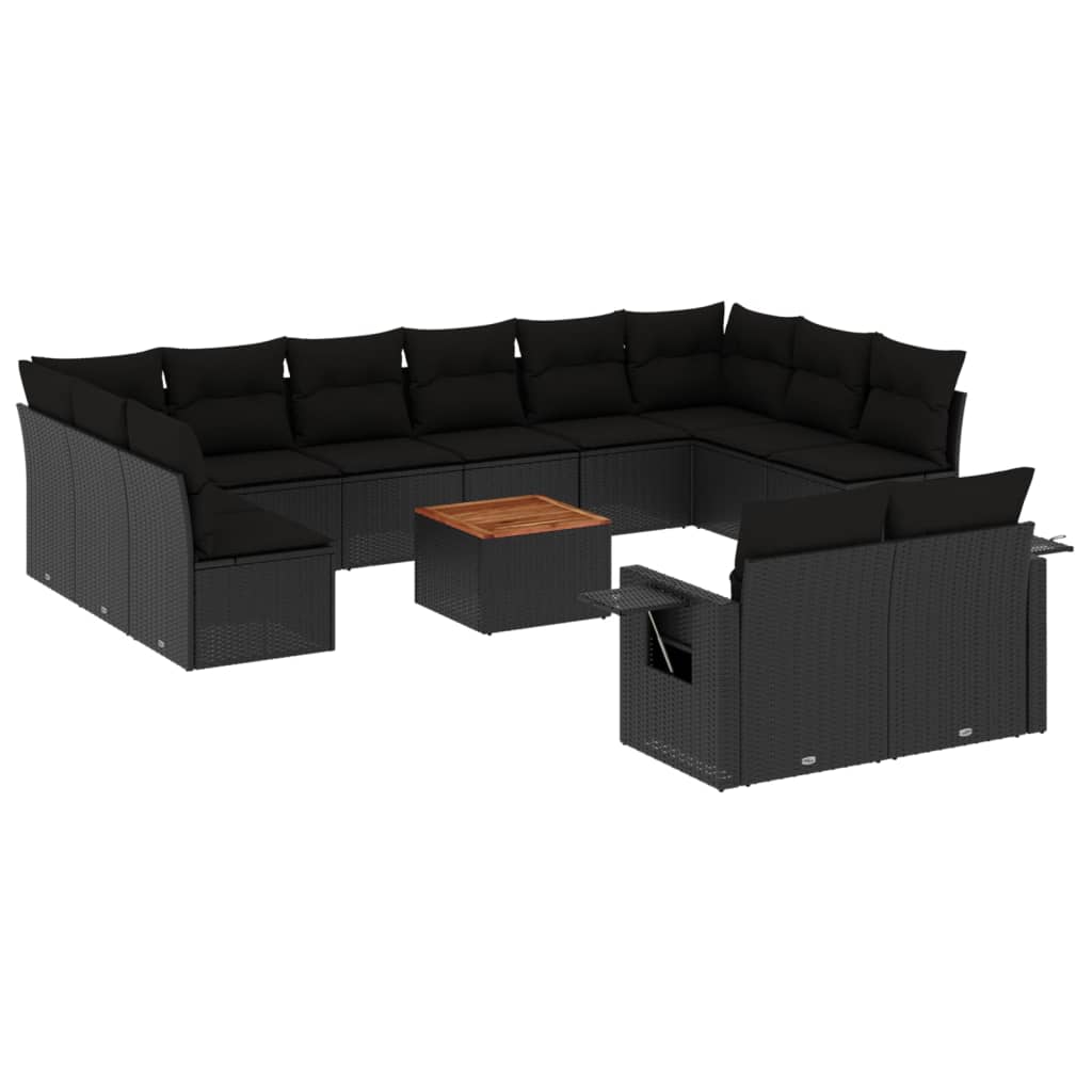 vidaXL 13-delige Loungeset met kussens poly rattan zwart