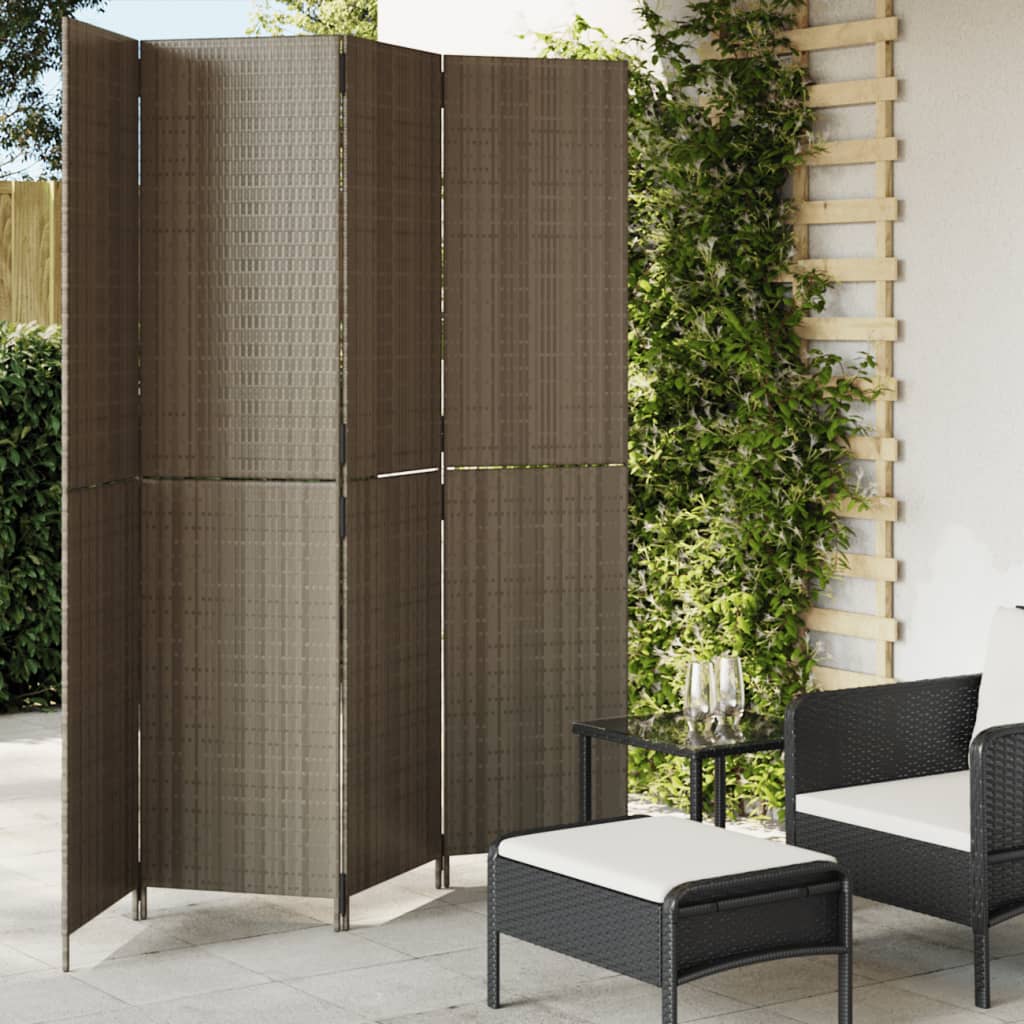 vidaXL Kamerscherm 4 panelen poly rattan grijs