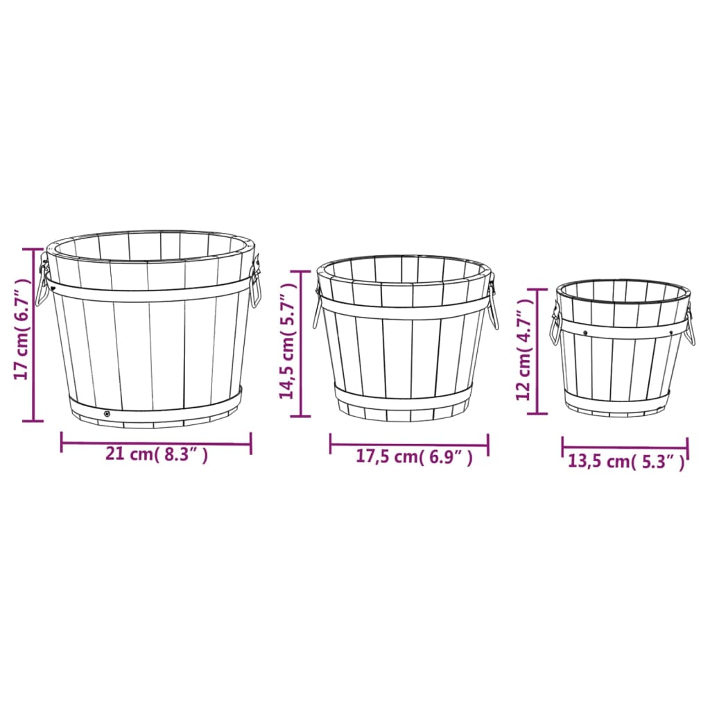 vidaXL Plantenbakset houten emmer 3-delig massief vurenhout