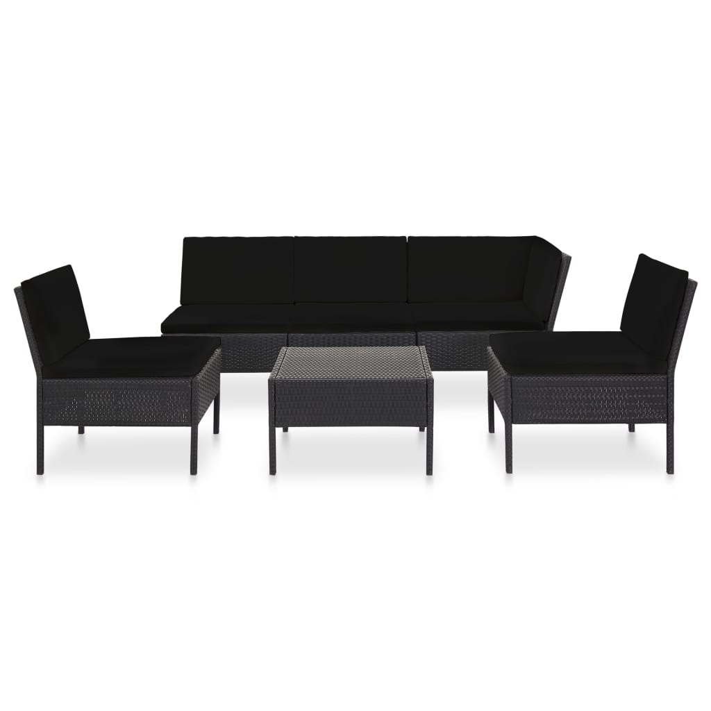 vidaXL 6-delige Loungeset met kussens poly rattan zwart