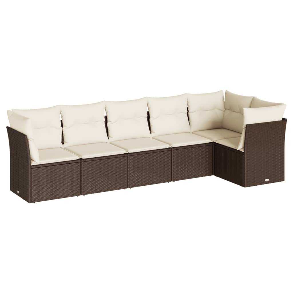 vidaXL 6-delige Loungeset met kussens poly rattan bruin