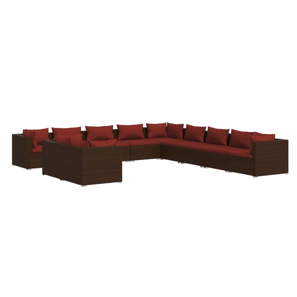 vidaXL 11-delige Loungeset met kussens poly rattan bruin