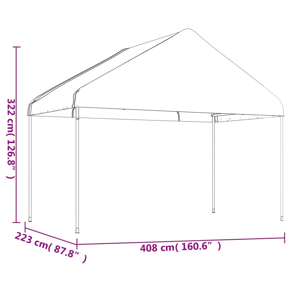 vidaXL Prieel met dak 13,38x4,08x3,22 m polyetheen wit