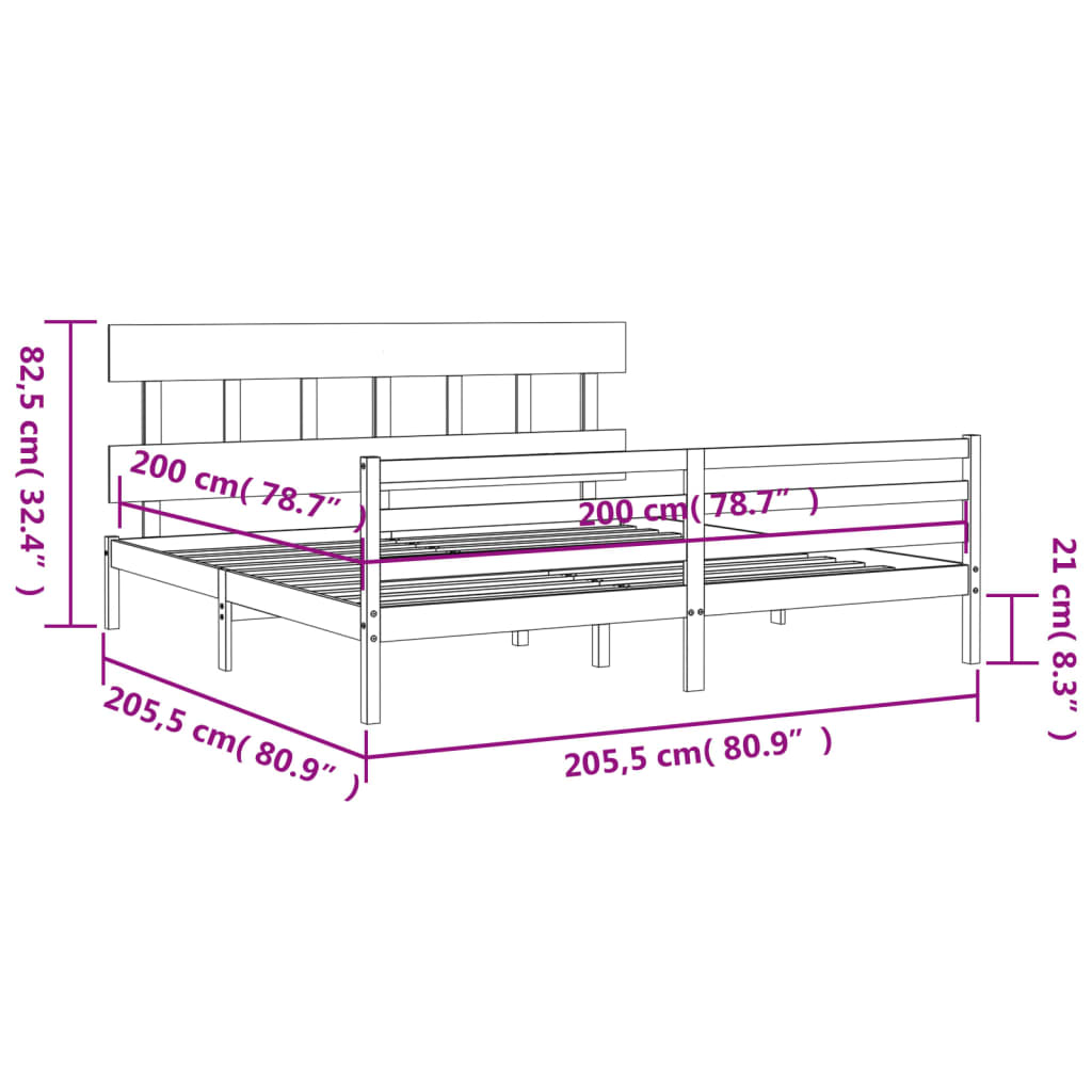 vidaXL Bedframe met hoofdbord massief hout 200x200 cm