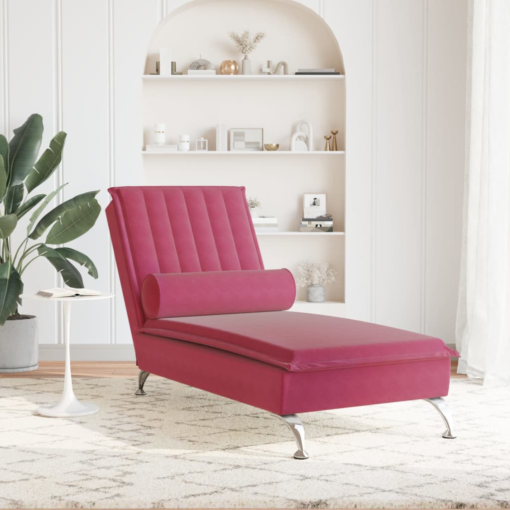 vidaXL Massage chaise longue met bolster fluweel wijnrood