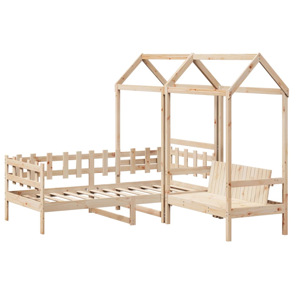 vidaXL Kinderbed met huisje en bankje massief grenenhout 90x200 cm