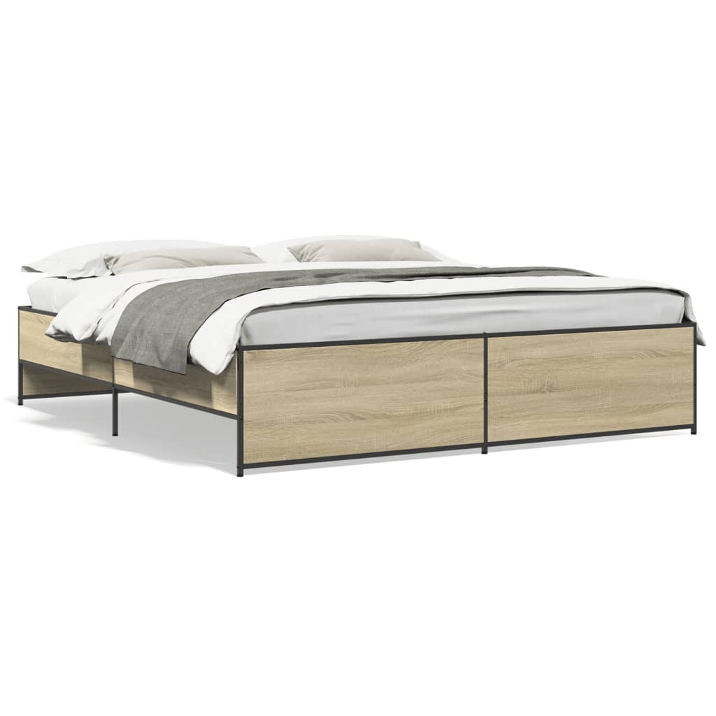 vidaXL Bedframe bewerkt hout metaal sonoma eikenkleurig 180x200 cm