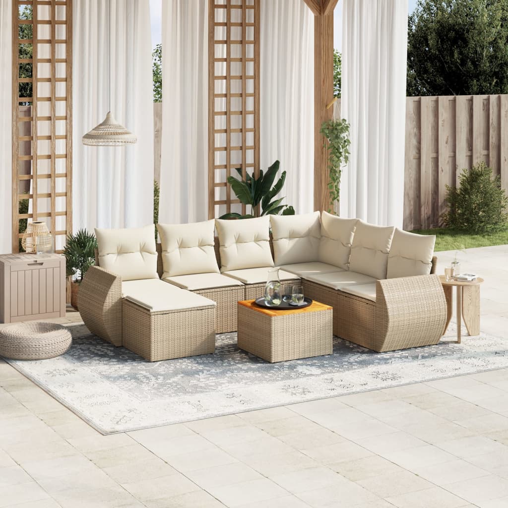 vidaXL 8-delige Loungeset met kussens poly rattan beige