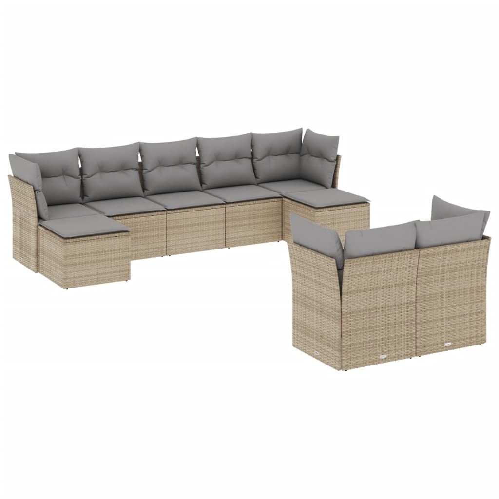 vidaXL 9-delige Loungeset met kussens poly rattan beige