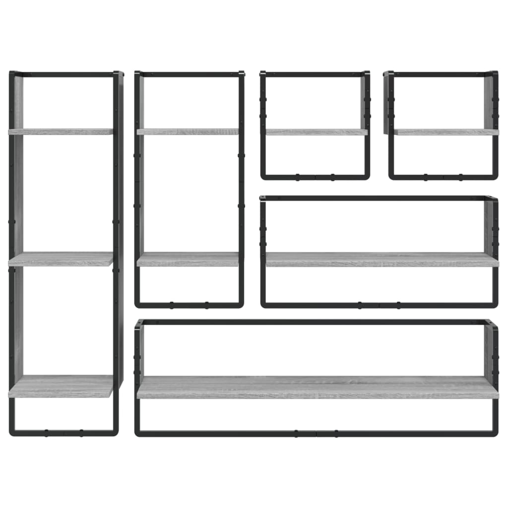 vidaXL 6-delige Wandschappenset met stangen bewerkt hout grijs sonoma