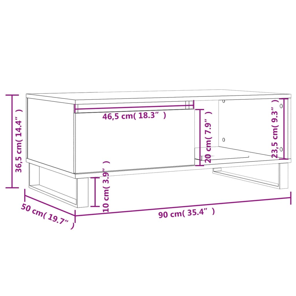 vidaXL Salontafel 90x50x36,5 cm bewerkt hout bruin eikenkleur