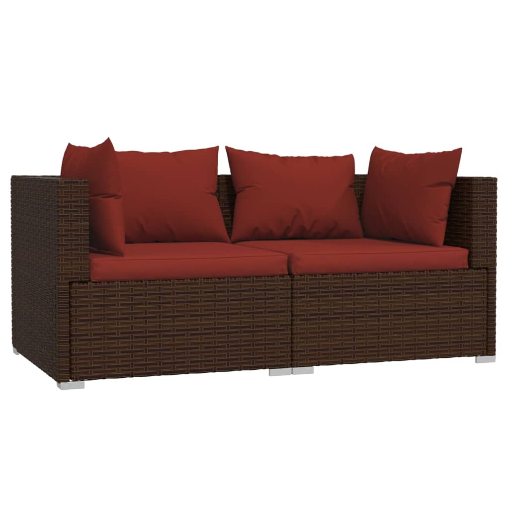 vidaXL 3-delige Loungeset met kussens poly rattan bruin