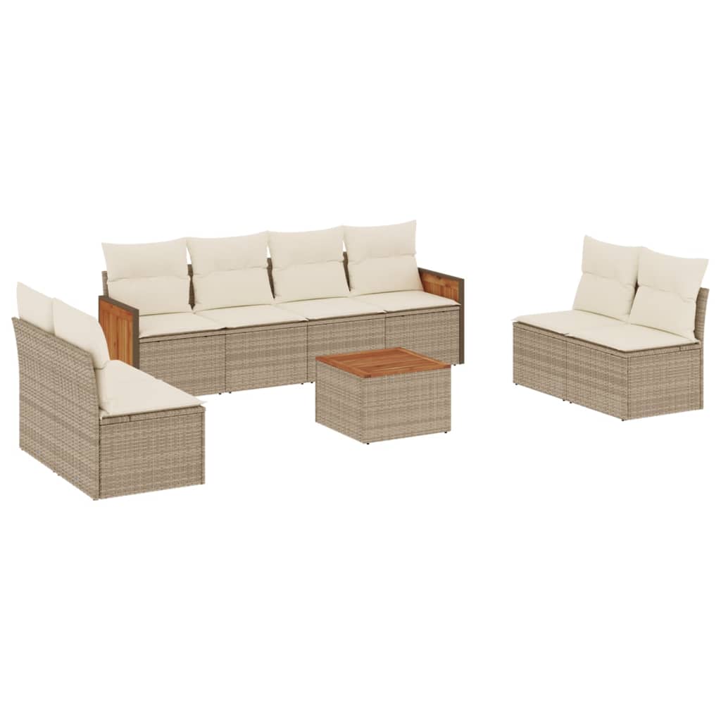 vidaXL 9-delige Loungeset met kussens poly rattan beige