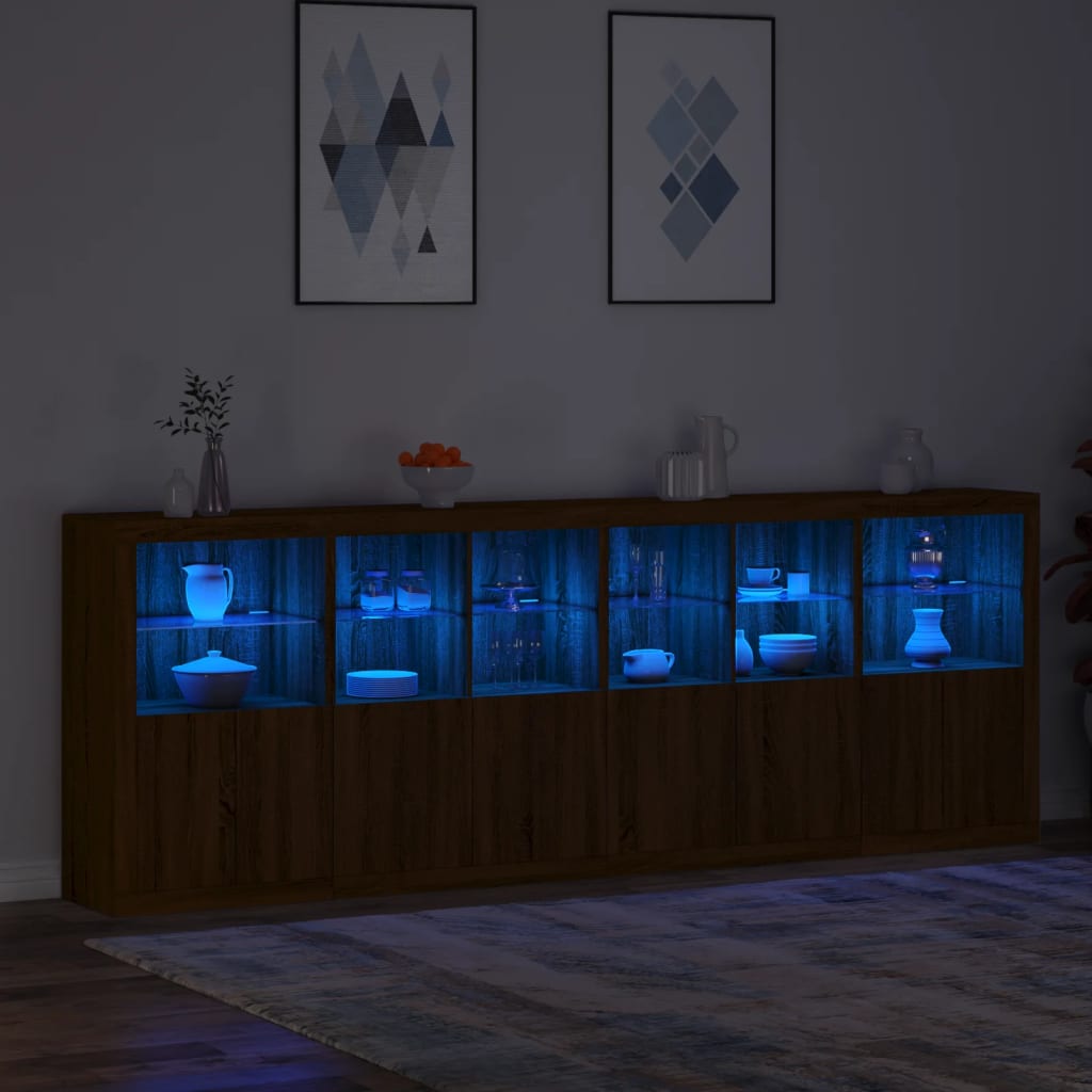 vidaXL Dressoir met LED-verlichting 283x37x100 cm bruin eikenkleur