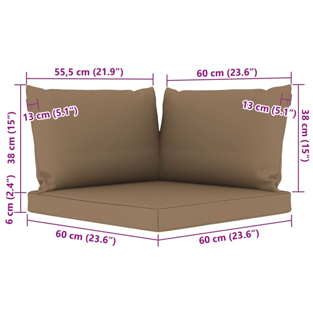 vidaXL Tuinbank 2-zits pallet met taupe kussens grenenhout