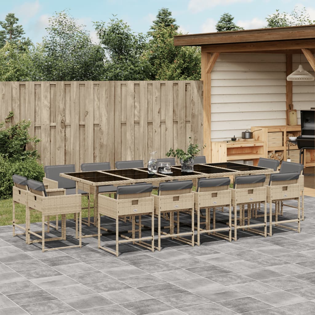 vidaXL 15-delige Tuinset met kussens poly rattan gemengd beige