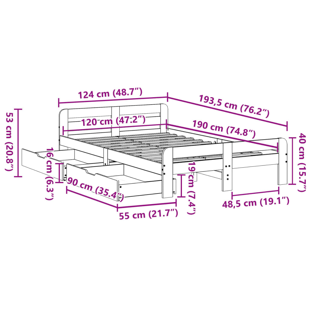 vidaXL Bedframe zonder matras massief grenenhout wit 120x190 cm