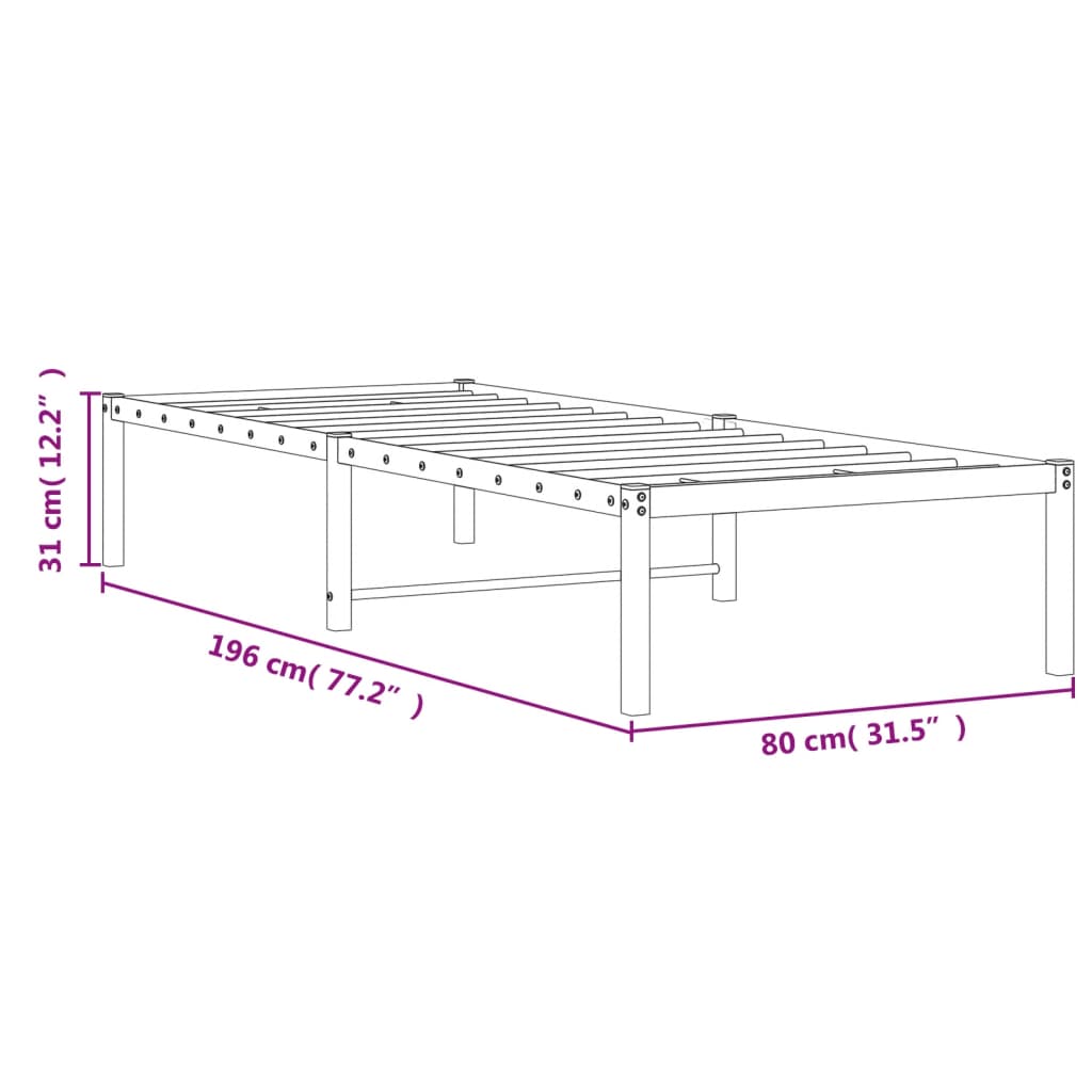 vidaXL Bedframe metaal wit 75 x 190 cm