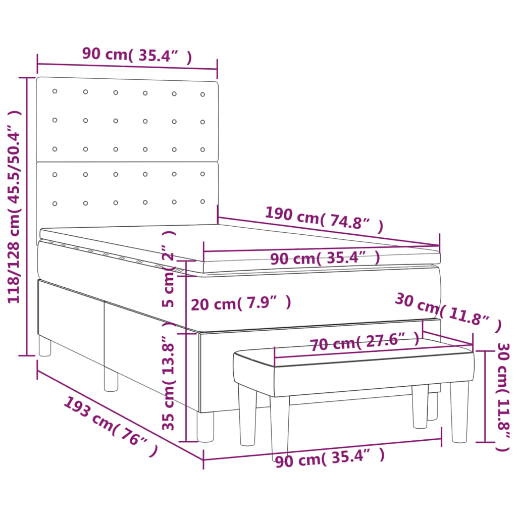 vidaXL Boxspring met matras stof crèmekleurig 90x190 cm