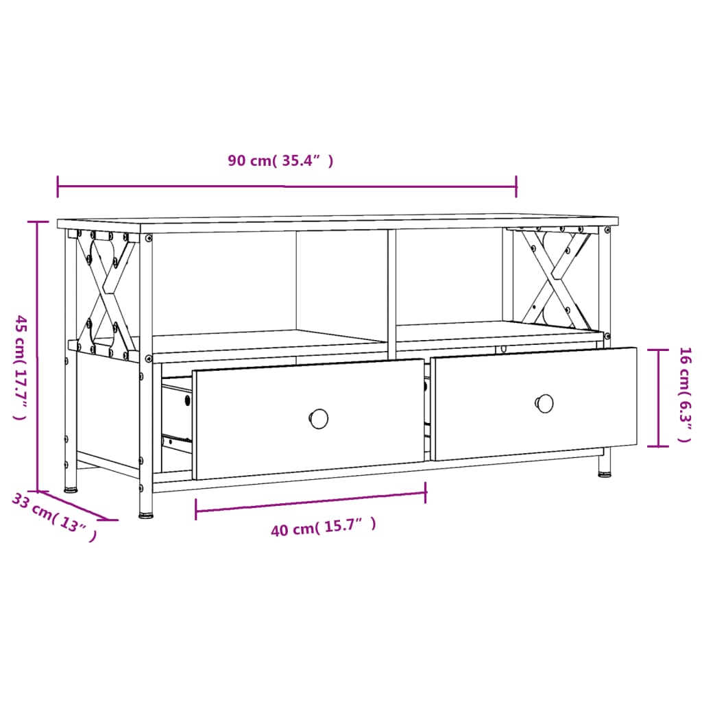 vidaXL Tv-meubel 90x33x45 cm bewerkt hout grijs sonoma eikenkleurig