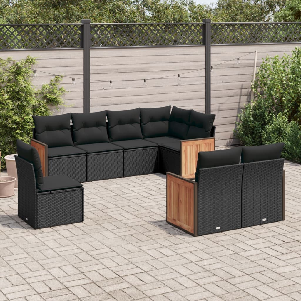 vidaXL 8-delige Loungeset met kussens poly rattan zwart