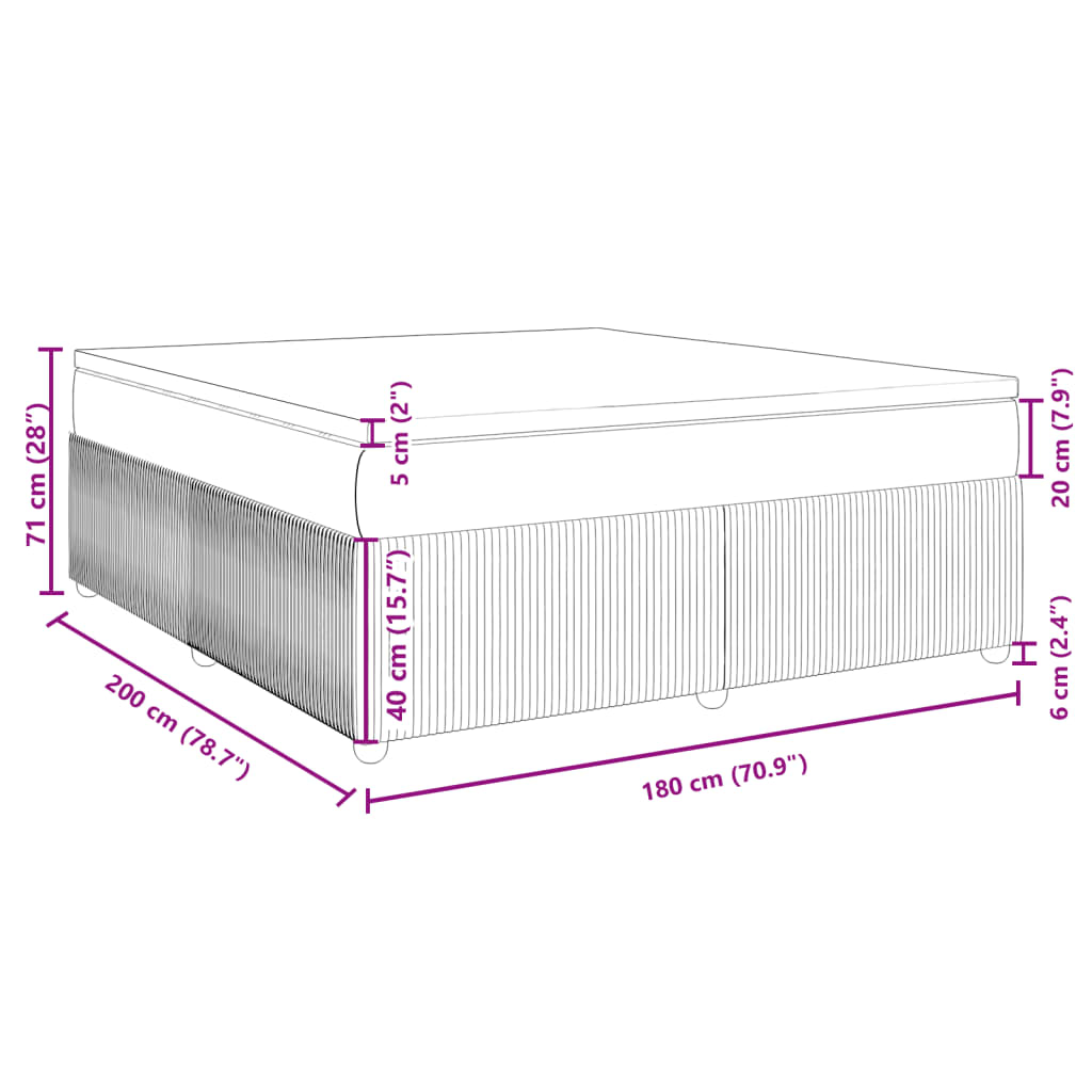 vidaXL Boxspring met matras fluweel lichtgrijs 180x200 cm