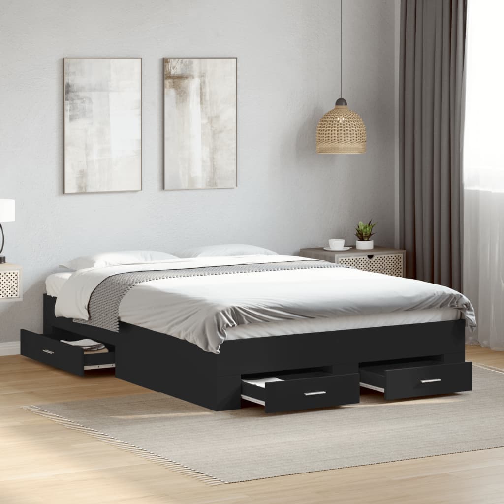 vidaXL Bedframe met lades bewerkt hout bruin eikenkleurig 135x190 cm