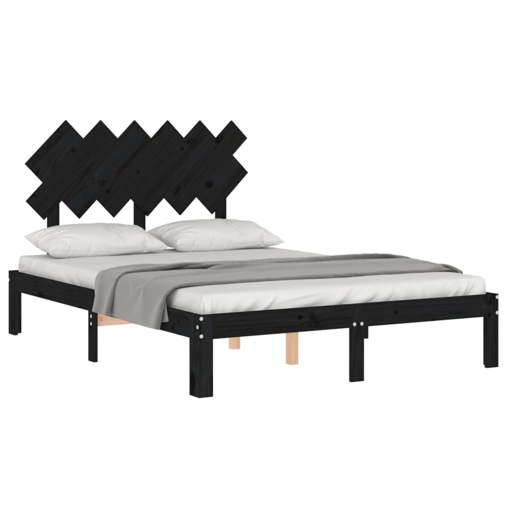 vidaXL Bedframe met hoofdbord massief hout zwart